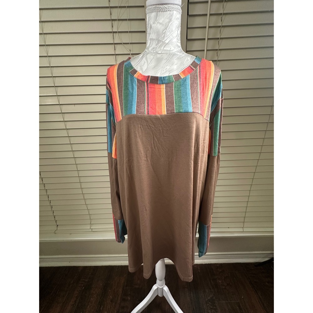 Southern Stitch Tunic Top Women 3XL Brown Multi Colorblock Striped Long Sleeve